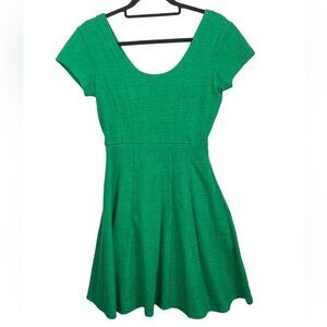 Anthropologie MAEVE Wm’s XS Kelly Green Regina Scoop Neck Fit Flare Knit Dress